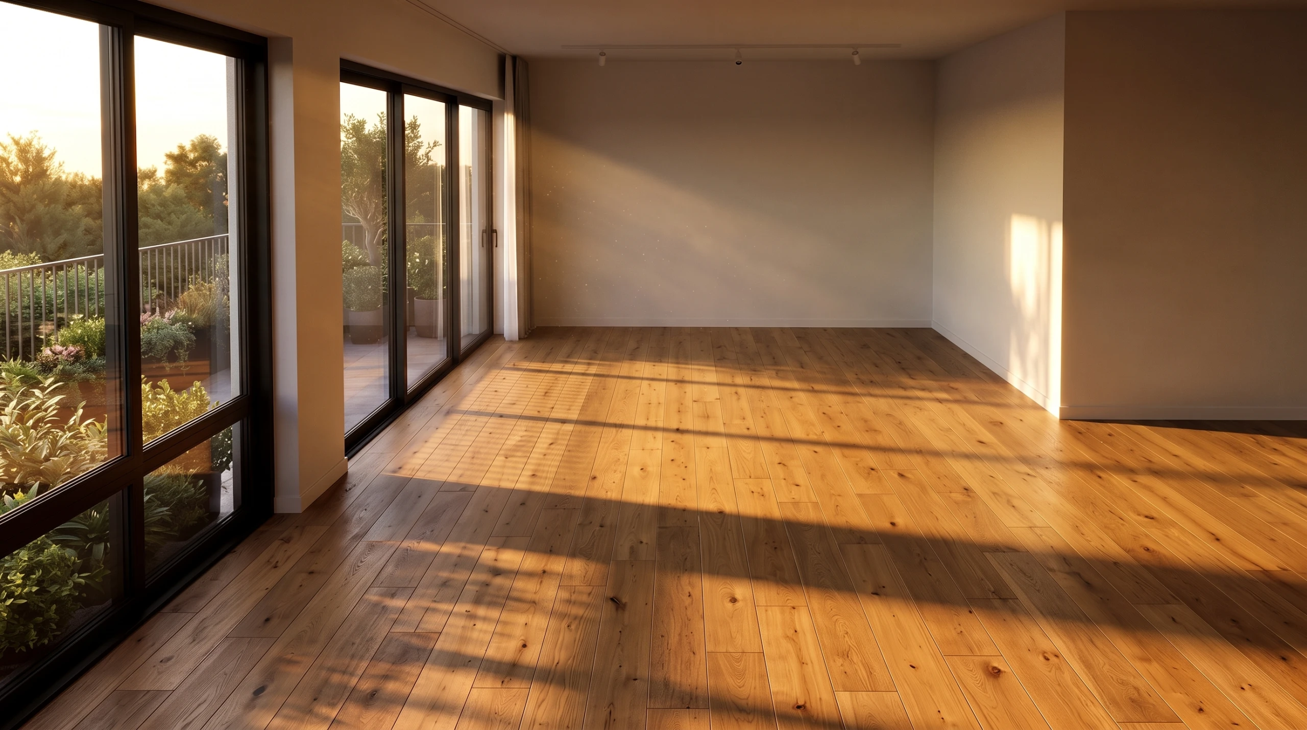 A finished floor at golden hour